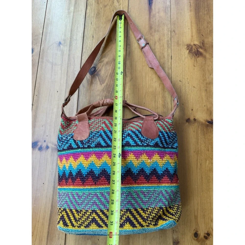 Bamboo Trading Co. Boho Weekender Bag Handmade Guatemala Handwoven Leather Strap